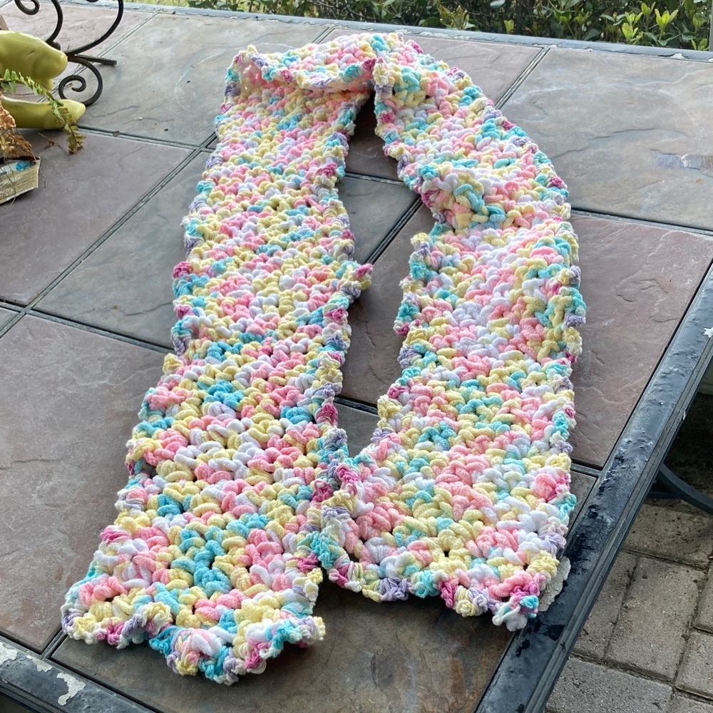 Handmade Multi-Color Crochet Scarf - Pastel Rainbow